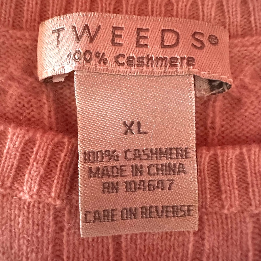 💖NWOT Tweeds 100% Cashmere Baby Pink Cable Knit Sweater, size XL - Picture 4 of 7